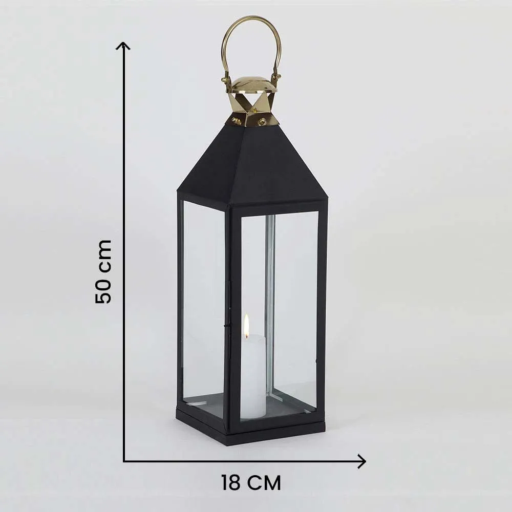 Large Black Lined Decorative Candle Lantern