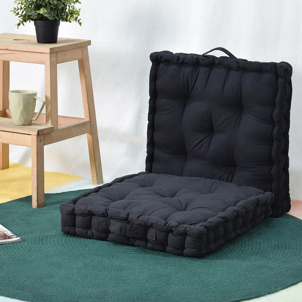 Large Black Plush Cotton Matlas Floor Sitting Cushion Set Of 2