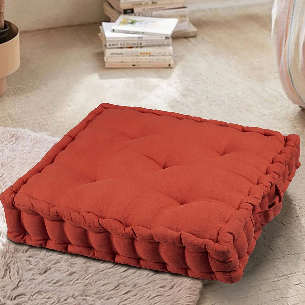 Large Crimson Red Plush Cotton Floor Cushion Matlas With Handle