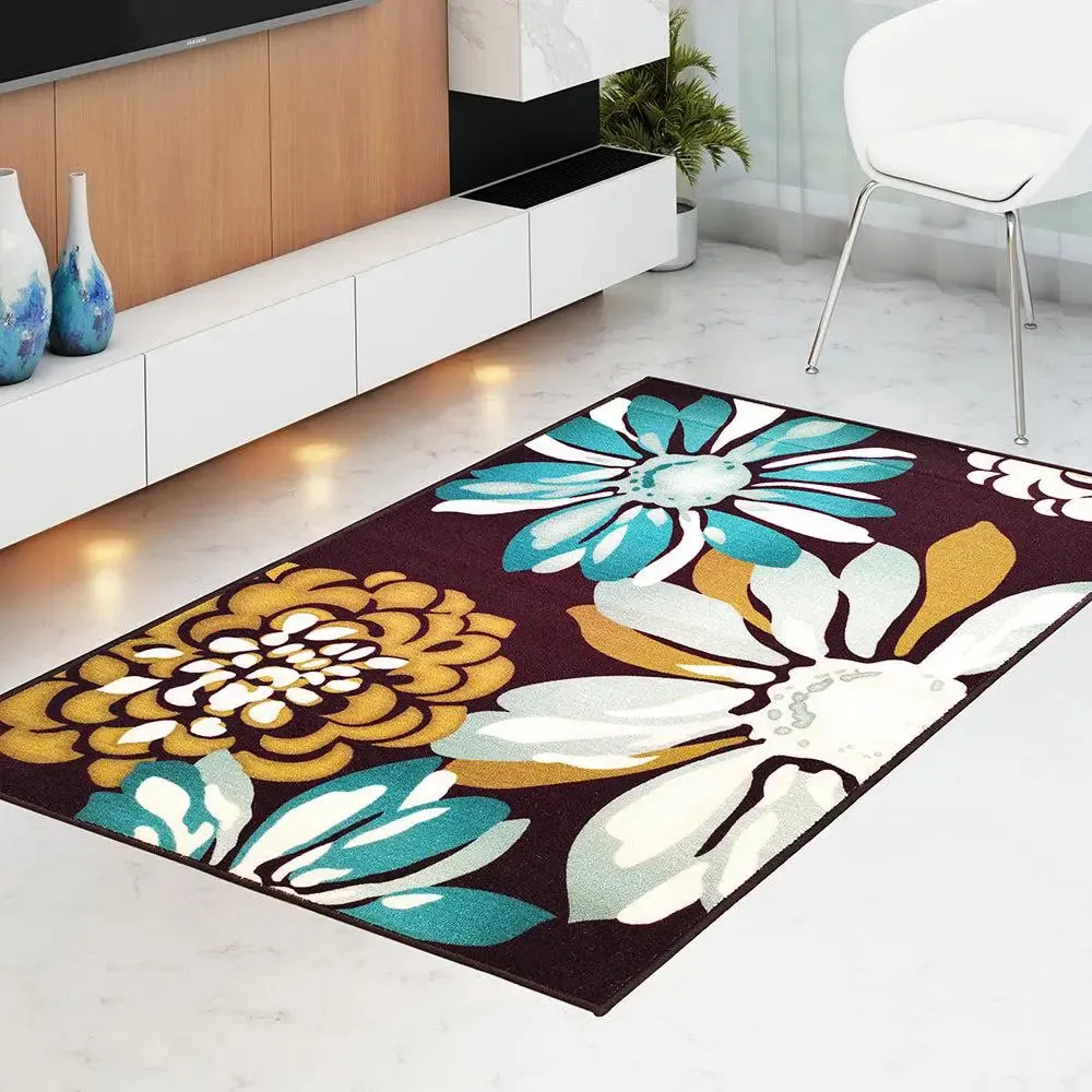 Large Floral Printed Maroon Printed Premium Area Carpet ( 3 ft x5 ft & 4 ft x 6 ft ) 3X5 ft