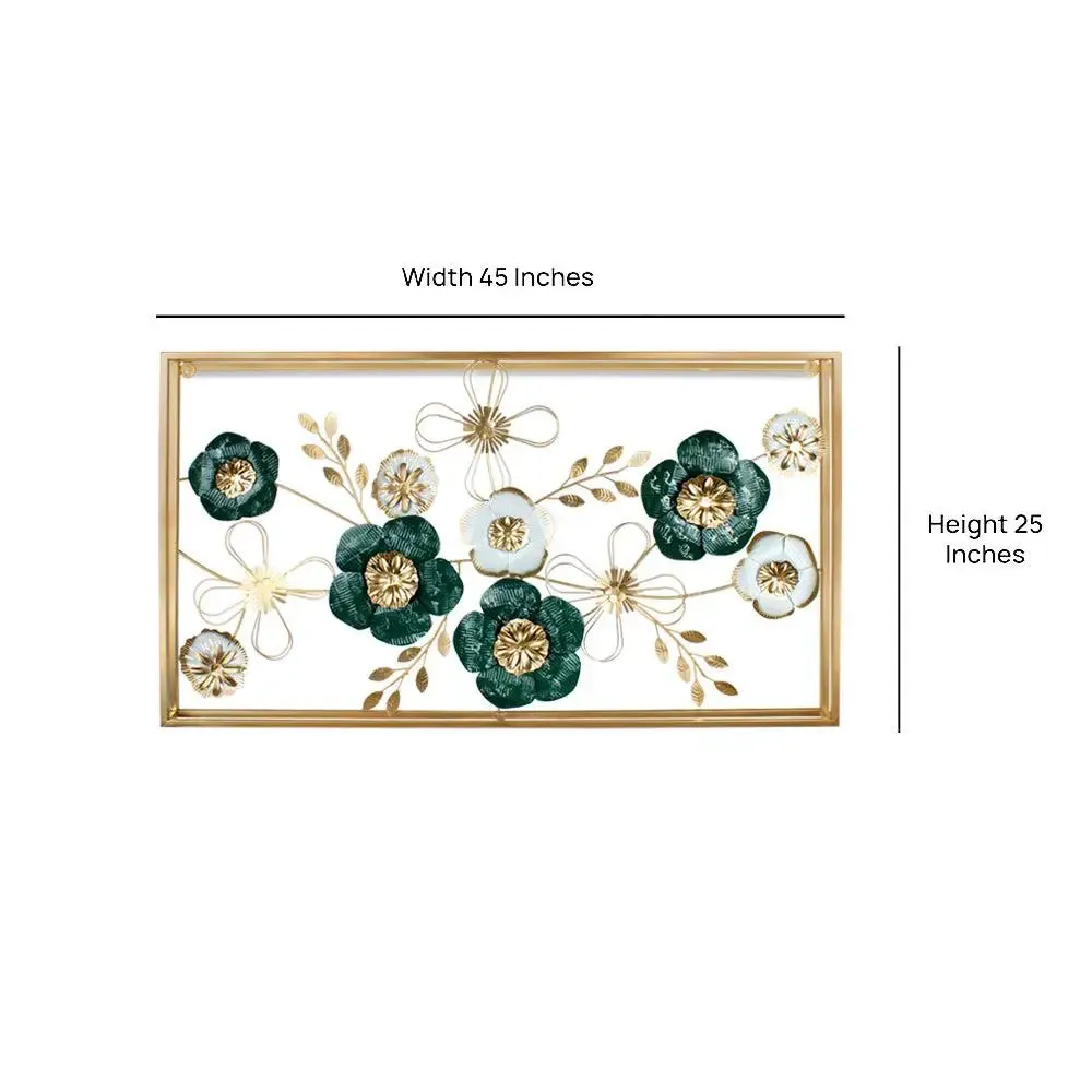 Large Flowers-inspired Green & White Metallic Wall Hanging / Metal Wall Art