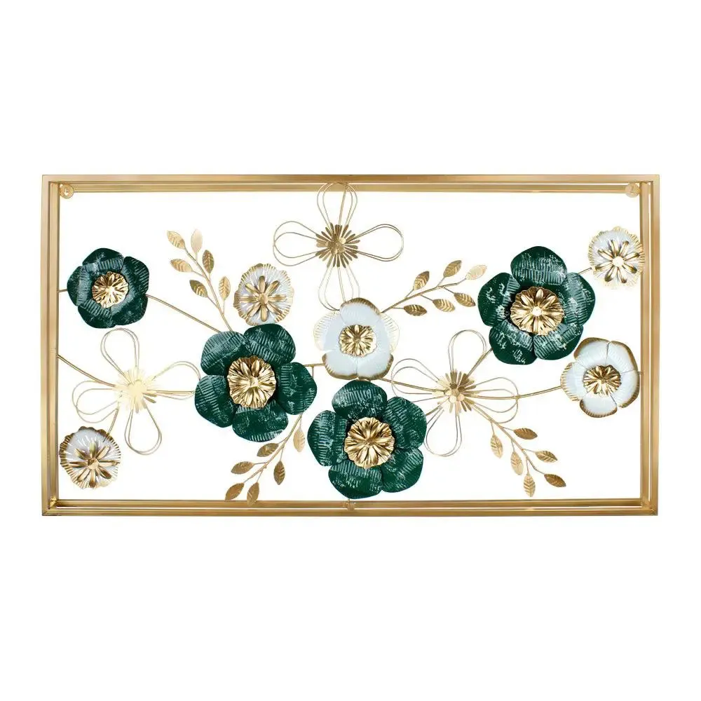 Large Flowers-inspired Green & White Metallic Wall Hanging / Metal Wall Art