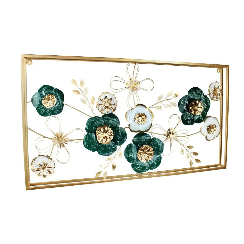 Large Flowers-inspired Green & White Metallic Wall Hanging / Metal Wall Art