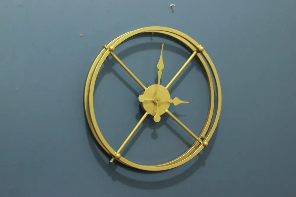 Large Golden Metallic Wall Clock for Home Decor