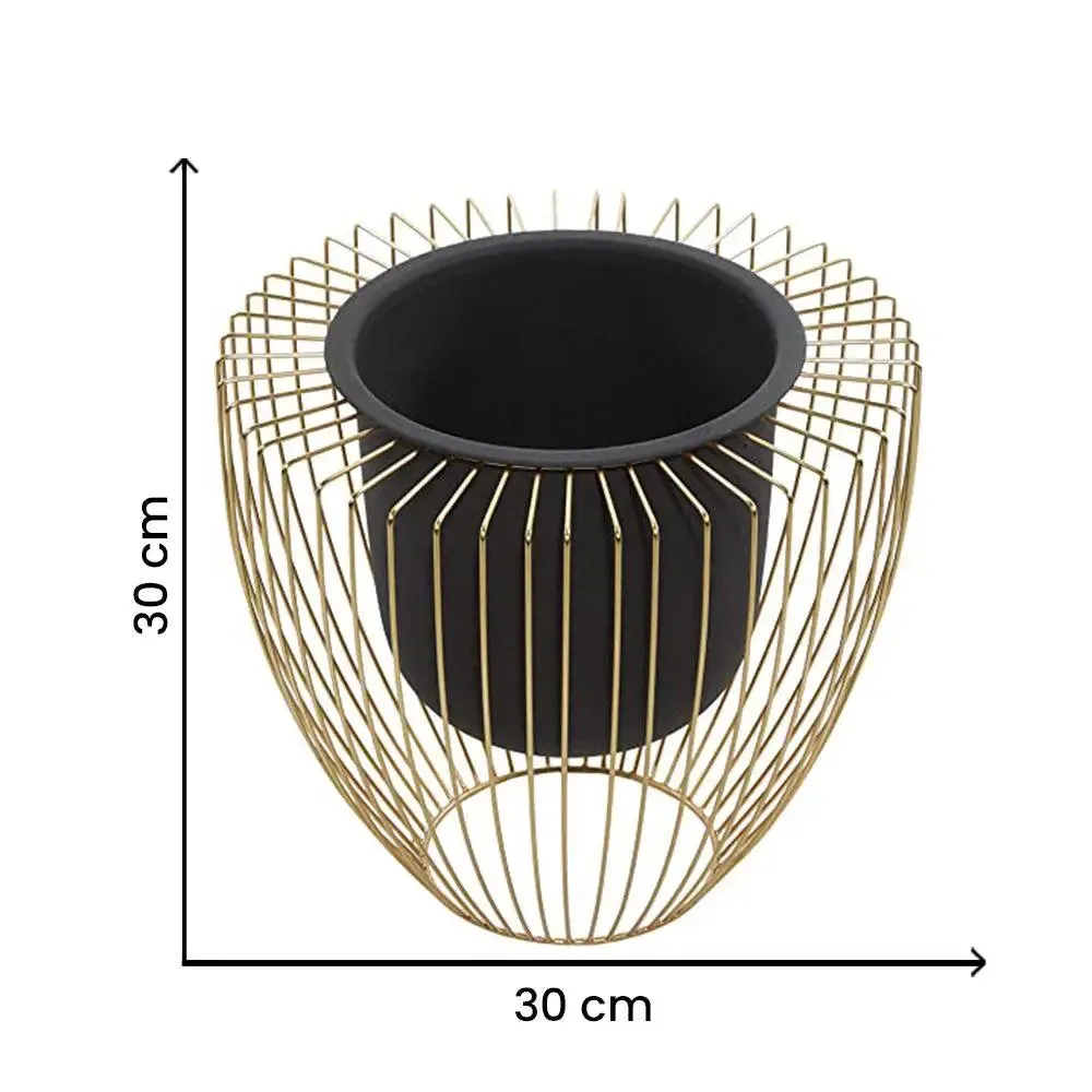 Large Metallic Gold Decorative Wire Planter Pot with Stand