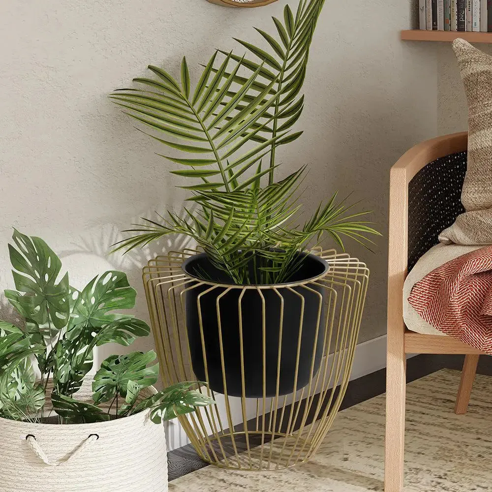 Large Metallic Gold Decorative Wire Planter Pot with Stand