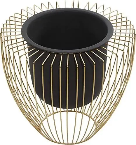 Large Metallic Gold Decorative Wire Planter Pot with Stand