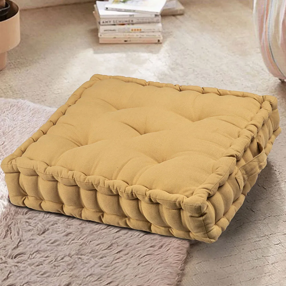 Large Mustard Yellow Plush Cotton Floor Cushion Matlas With Handle