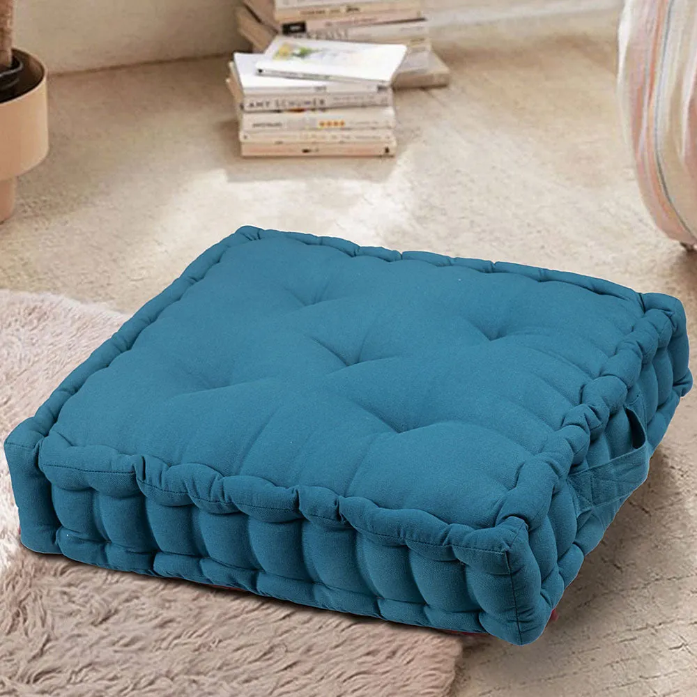 Large Peacock Blue Plush Cotton Floor Cushion Matlas With Handle