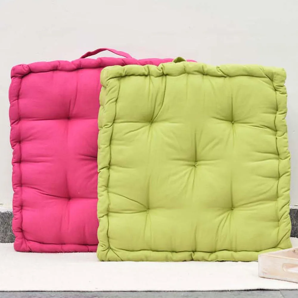 Large Pink and Green Box Squared Plush Cotton Matlas Floor Sitting Cushion Set Of 2