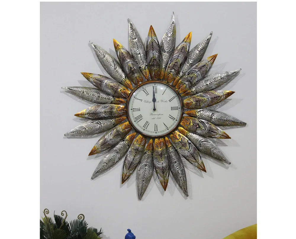 Large Round Metallic Wall Clock for Living Area