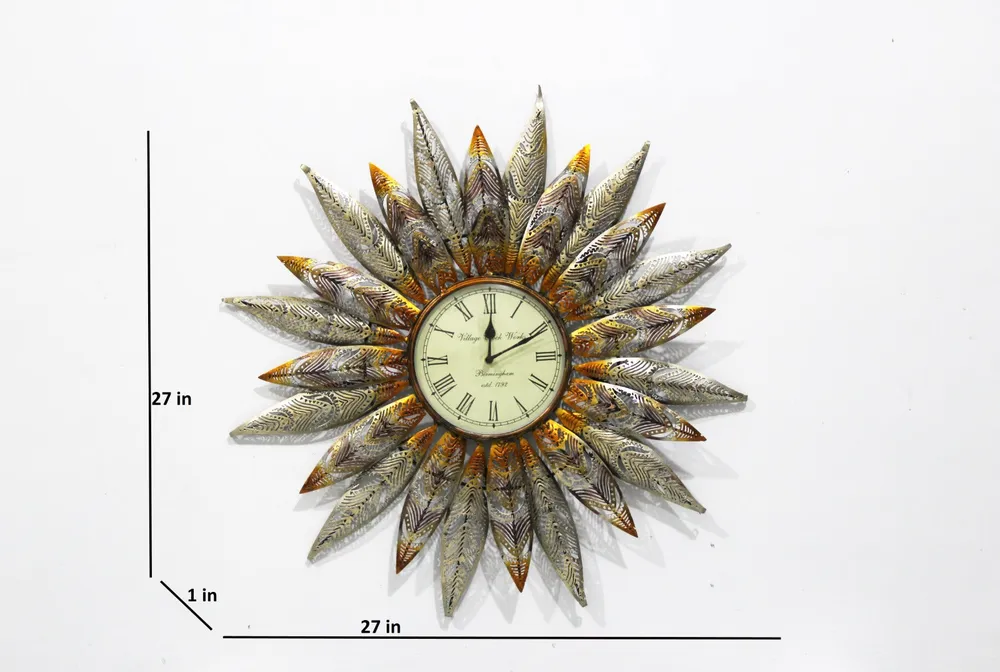 Large Round Metallic Wall Clock for Living Area