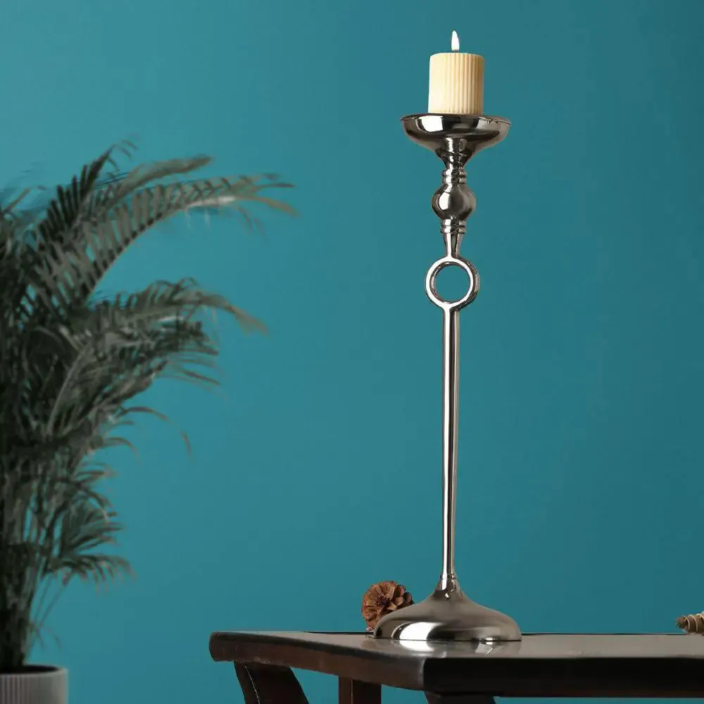 Large Silver Pillar Candle Holder for Home Decor