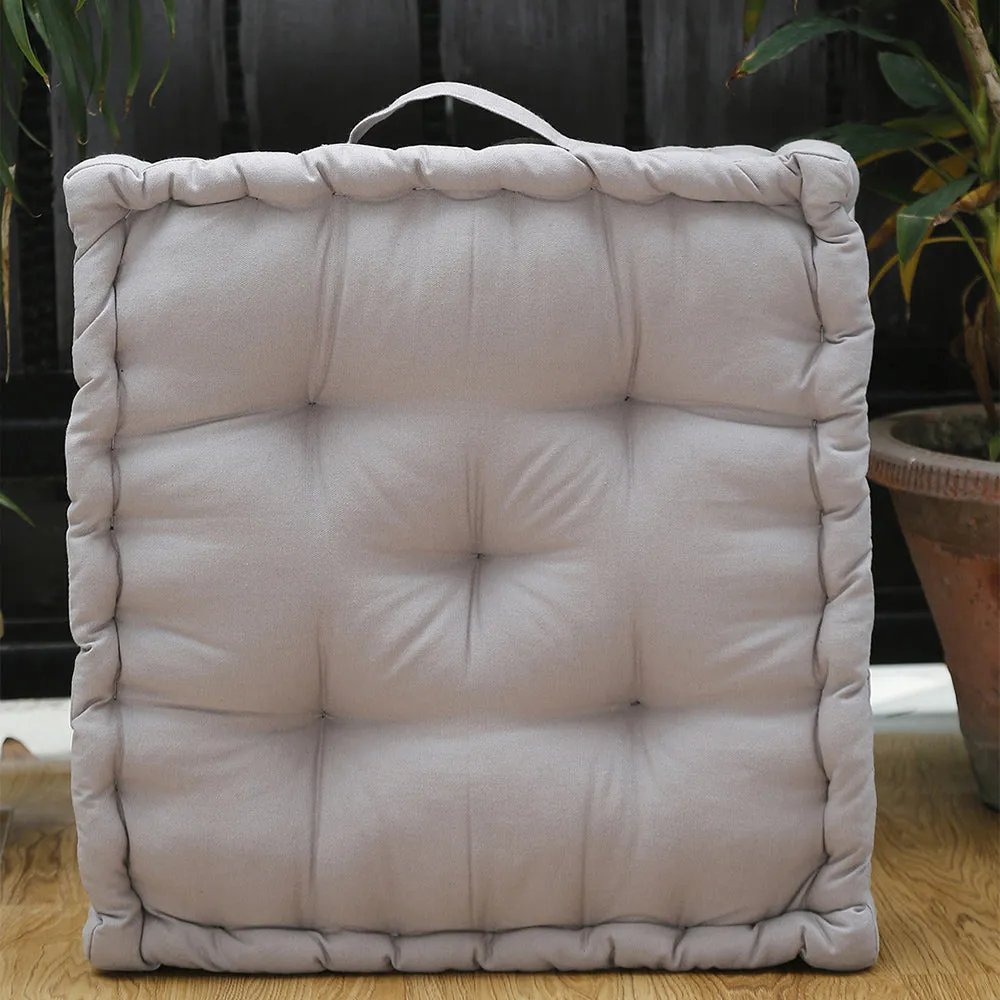 Large Taupe Plush Cotton Floor Cushion Matlas With Handle