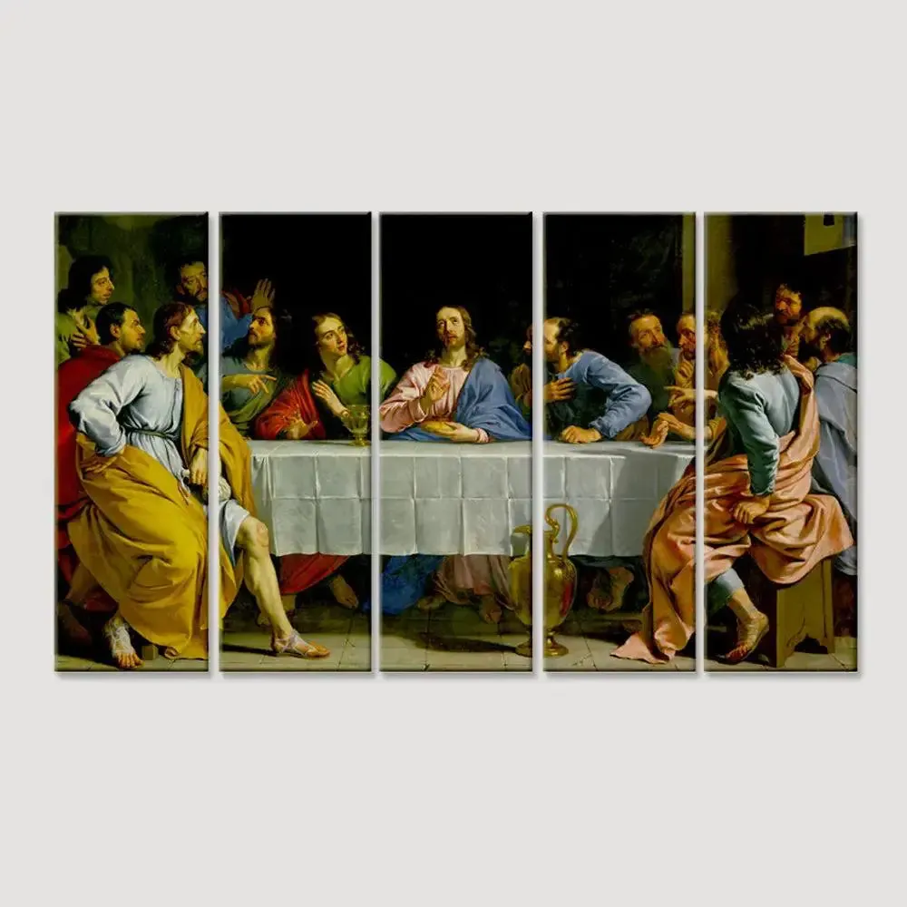 Last Supper Wall Painting Wooden Framed 5 Pieces Canvas Painting