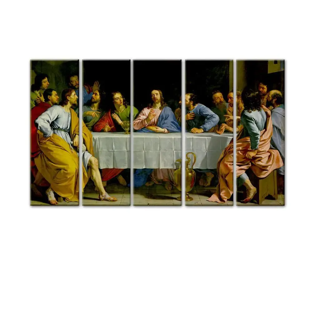 Last Supper Wall Painting Wooden Framed 5 Pieces Canvas Painting