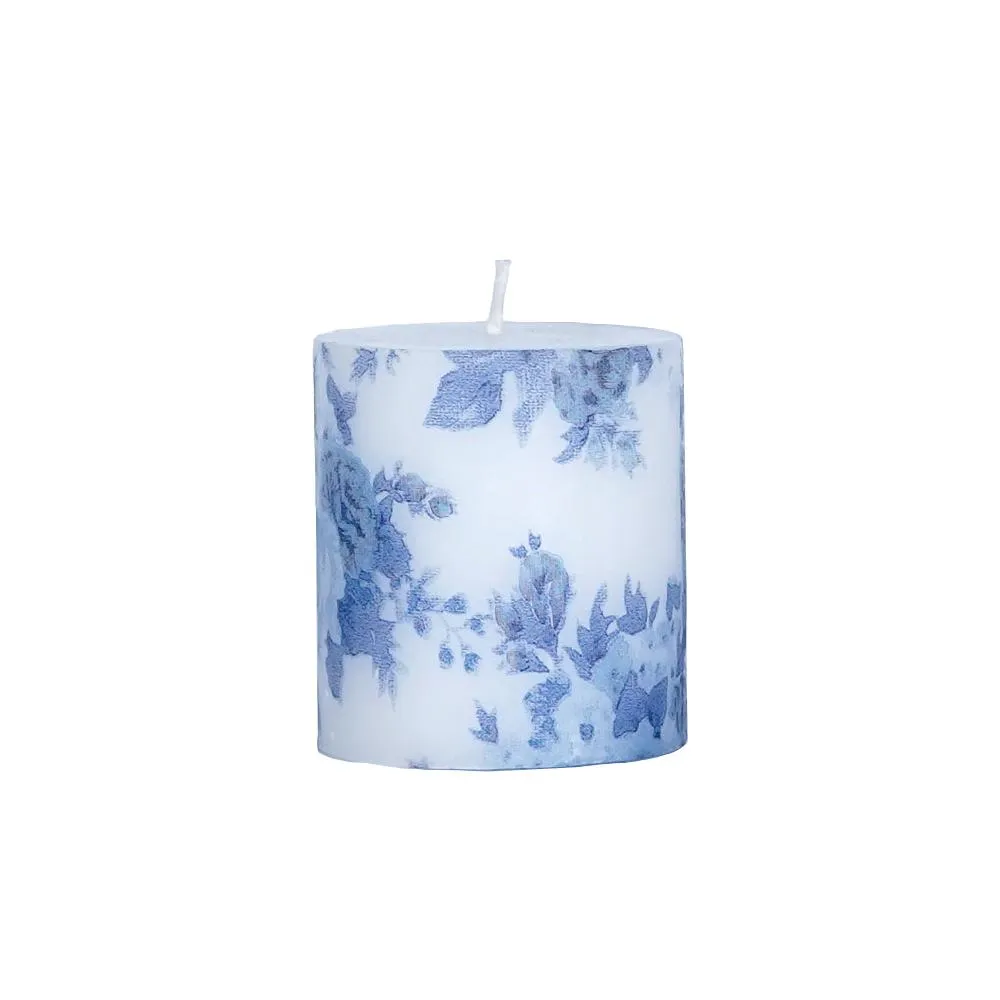 Lavender & Vanilla Blue Floral Designer Scented Pillar Candle- 2.7 X 3 in