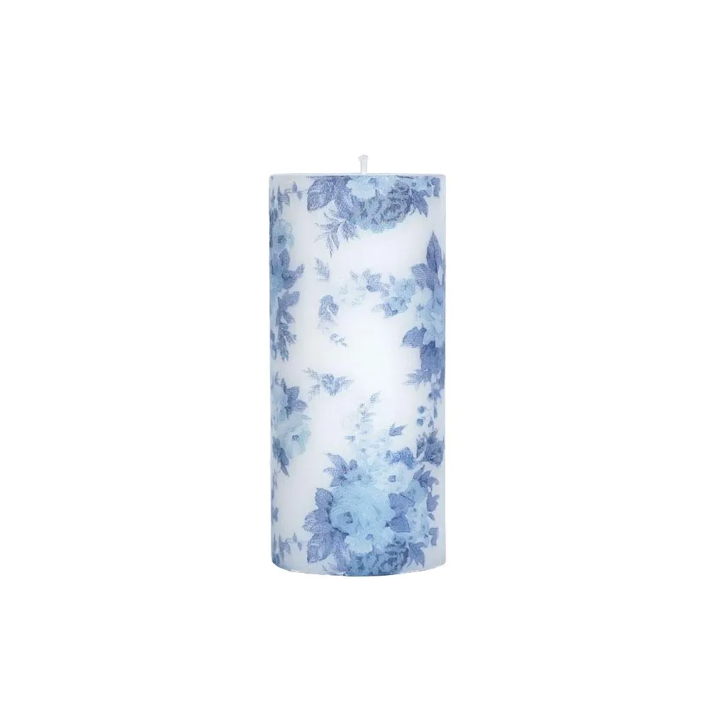 Lavender & Vanilla Blue Floral Designer Scented Pillar Candle- 2.7 X 6 in