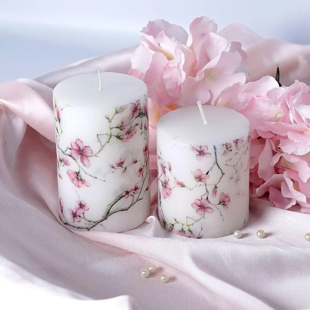 Lavender & Vanilla Cherry Blossom Designer Scented Pillar Candle- 2.7 X 3 in
