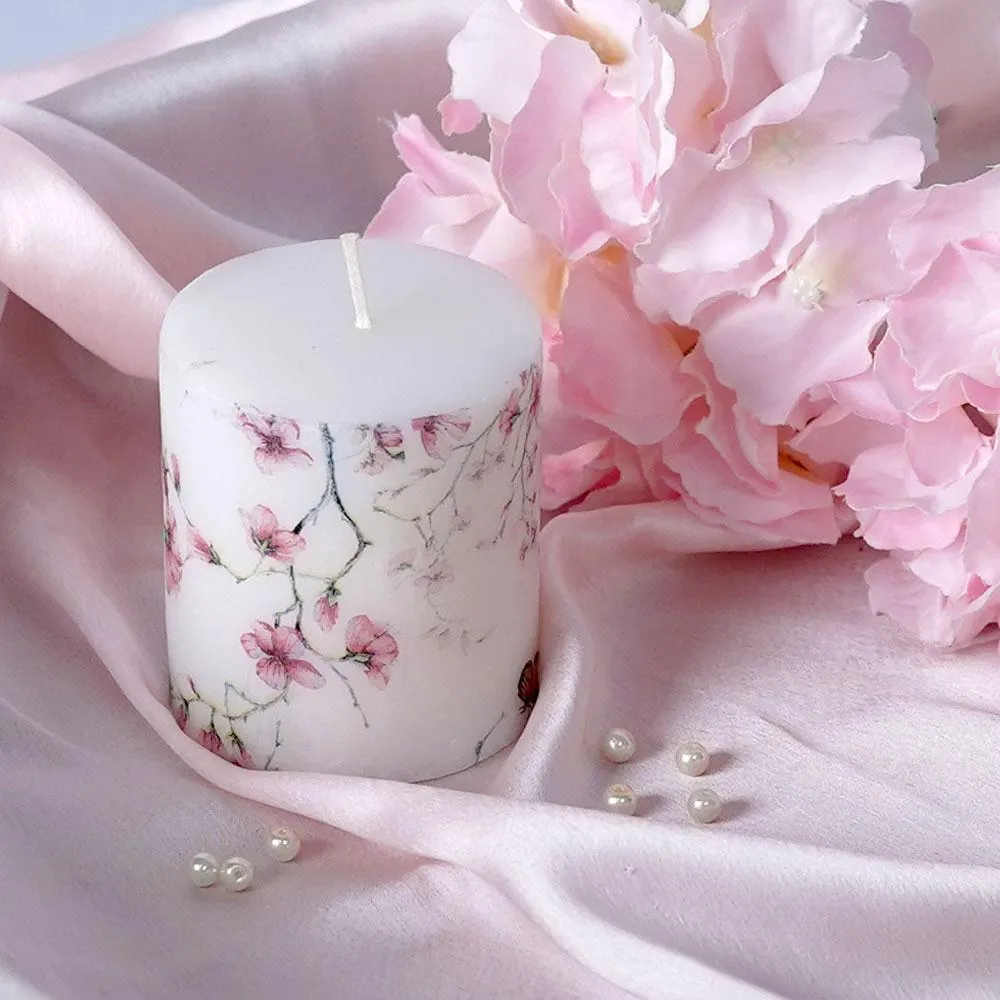 Lavender & Vanilla Cherry Blossom Designer Scented Pillar Candle- Set of 2