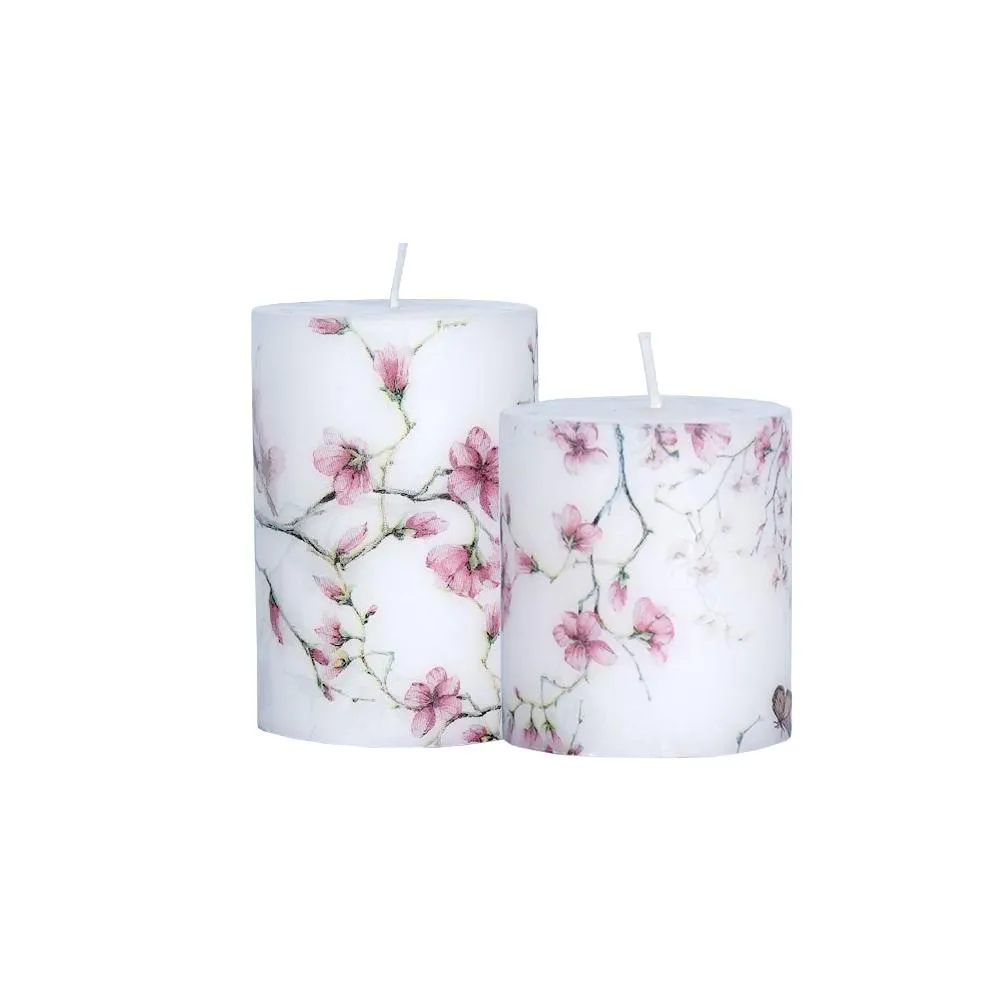Lavender & Vanilla Cherry Blossom Designer Scented Pillar Candle- Set of 2