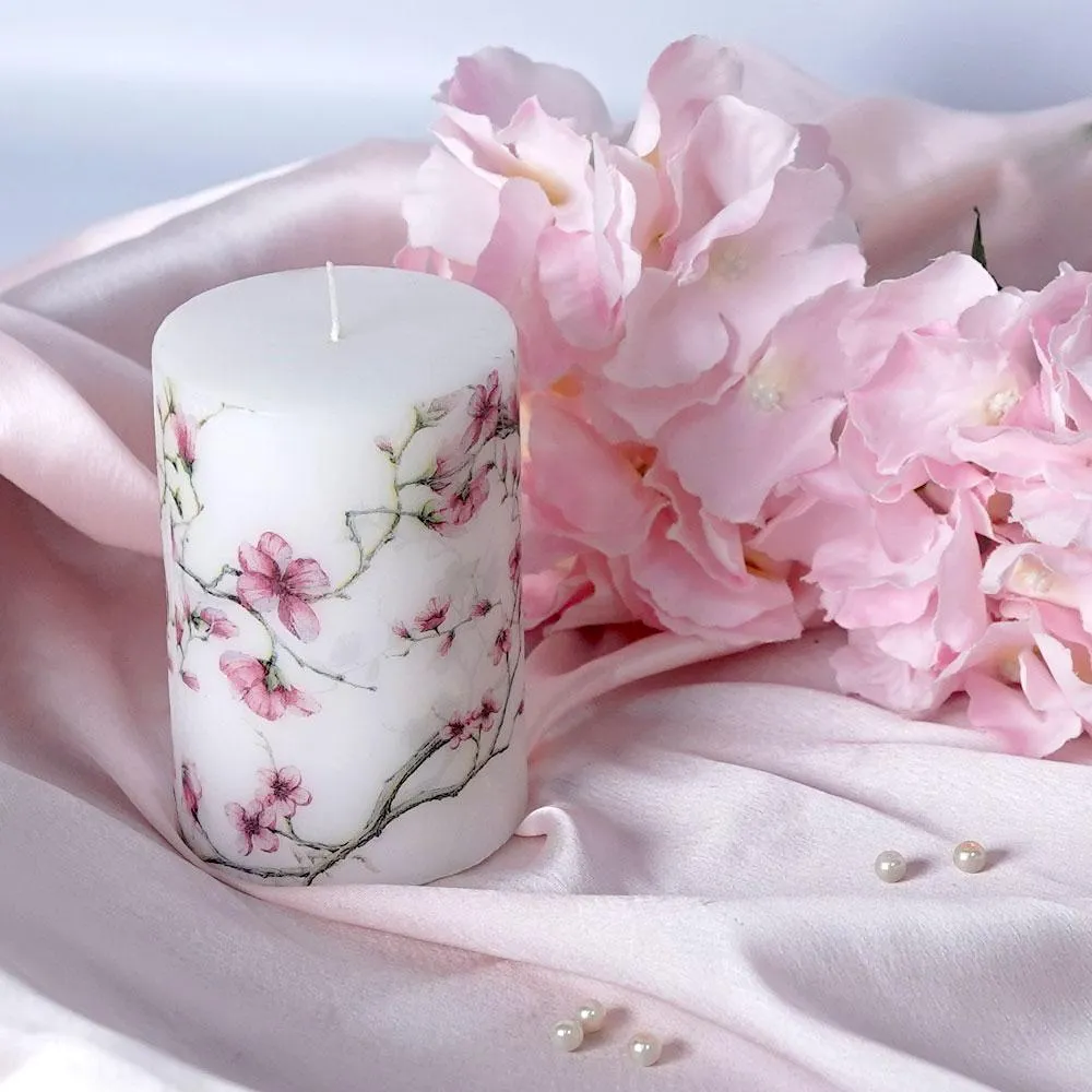 Lavender & Vanilla Cherry Blossom Designer Scented Pillar Candle- Set of 2