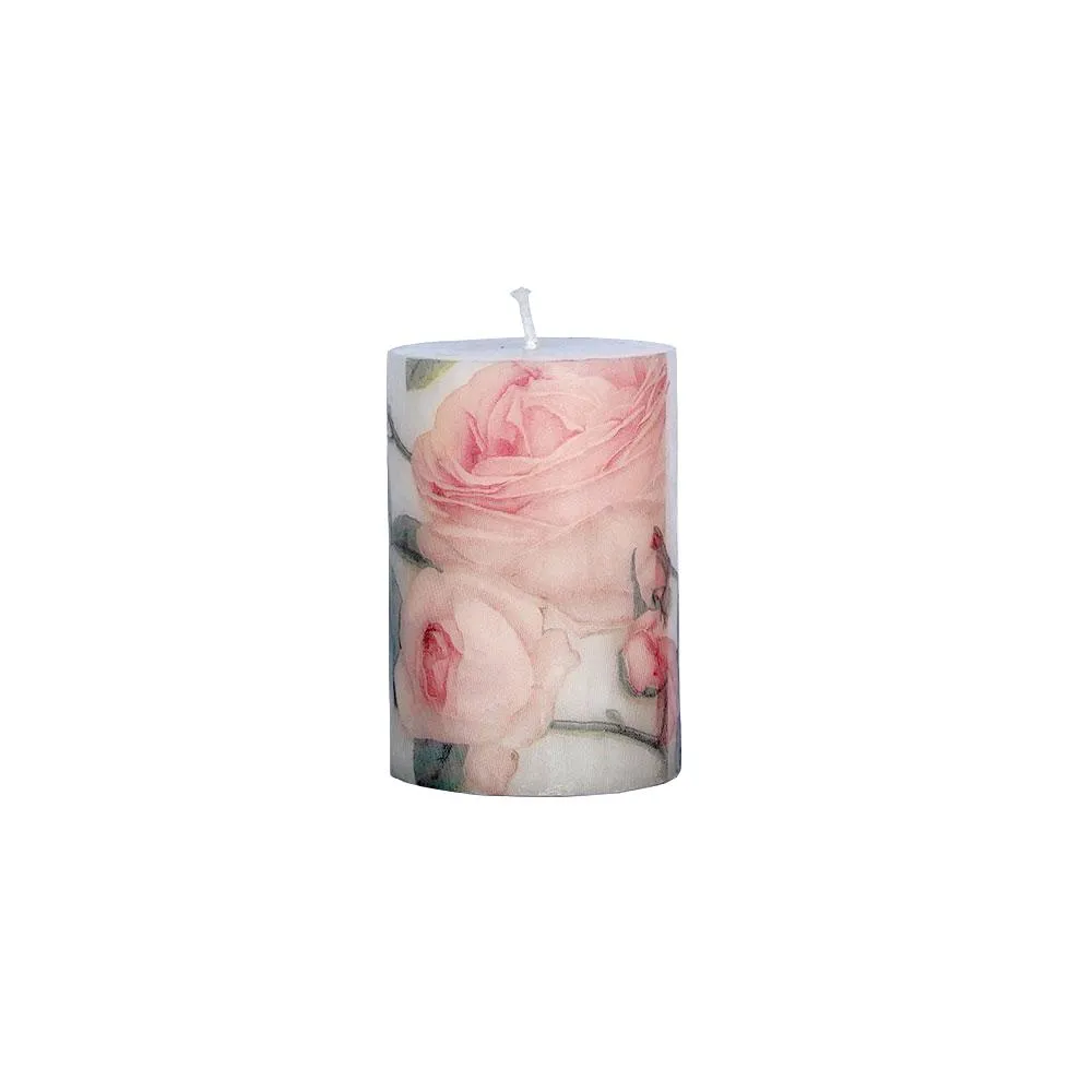 Lavender & Vanilla Pink Floral Designer Scented Pillar Candle- 2.7 X 4 in