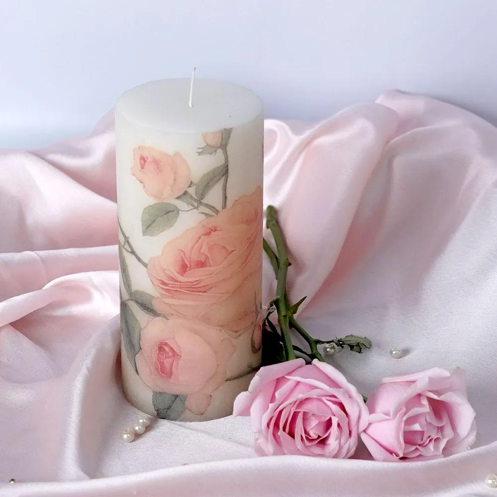Lavender & Vanilla Pink Floral Designer Scented Pillar Candle- 2.7 X 6 in