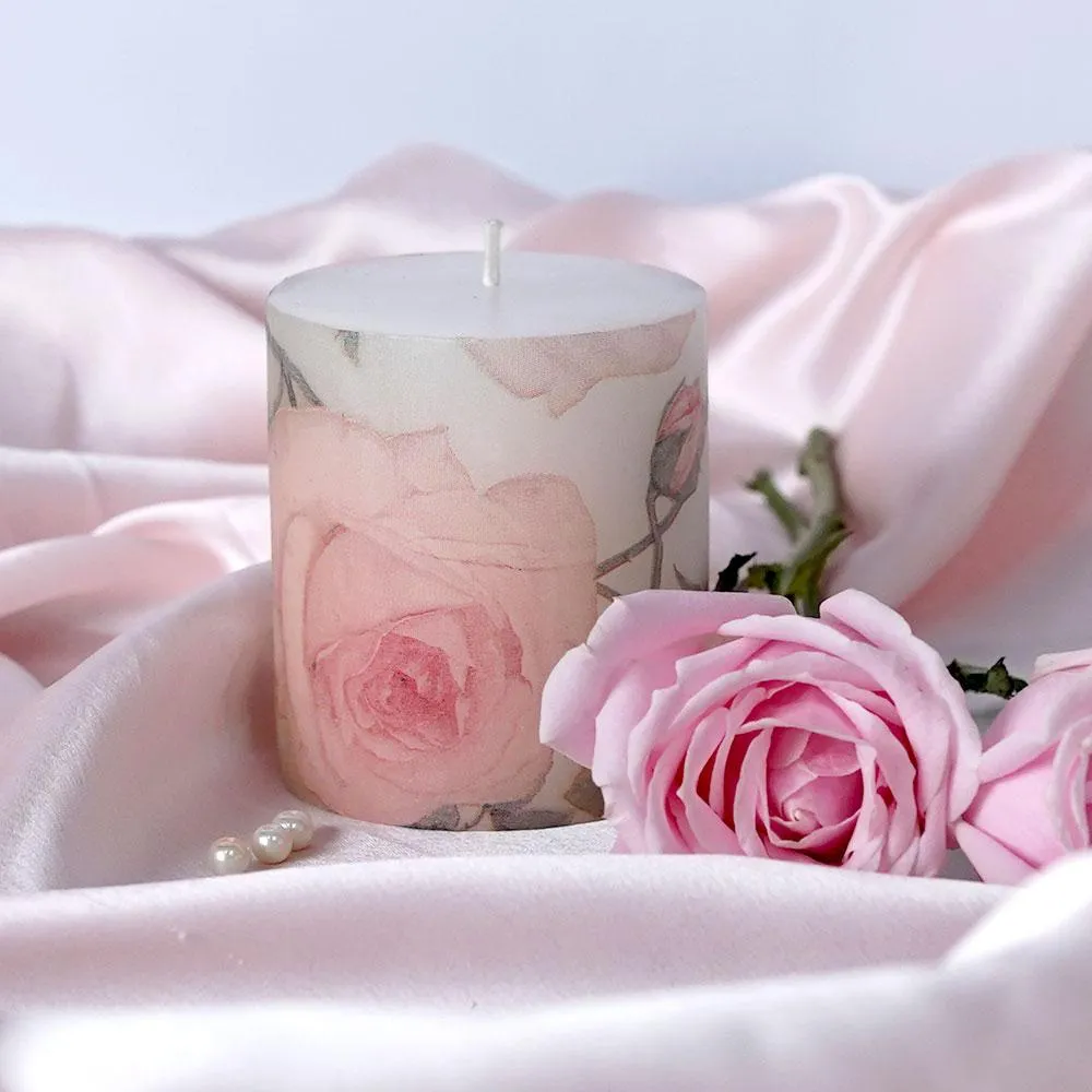 Lavender & Vanilla Pink Floral Designer Scented Pillar Candle- Set of 3