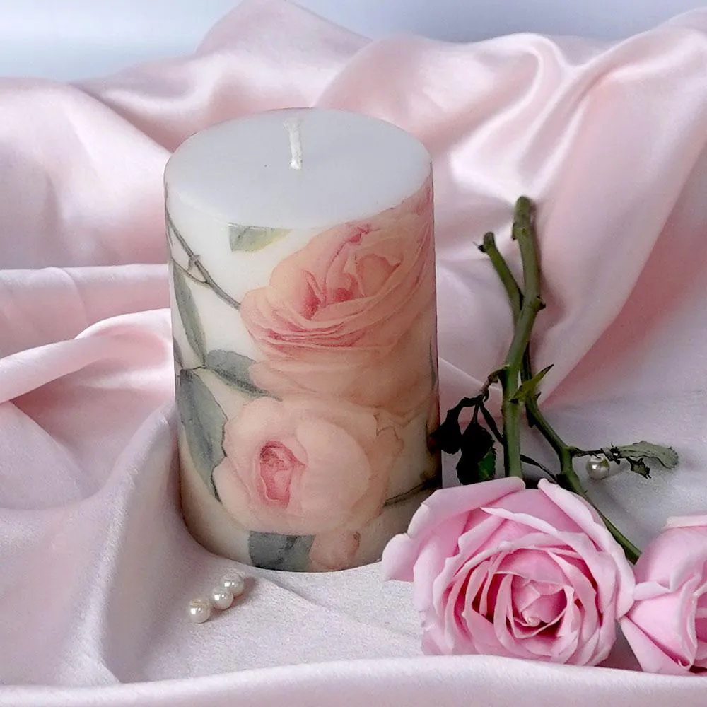 Lavender & Vanilla Pink Floral Designer Scented Pillar Candle- Set of 3