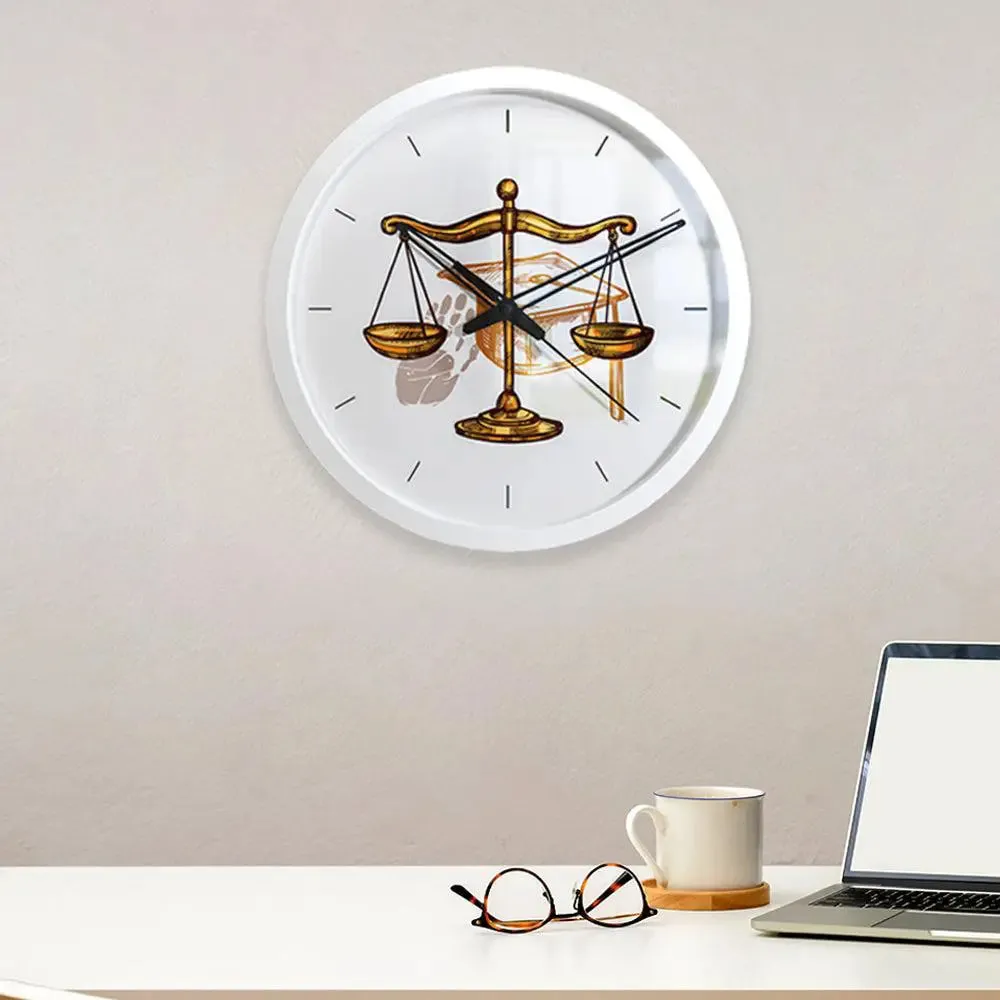 Law Scale Wooden Wall Clock for Lawyer's Office White