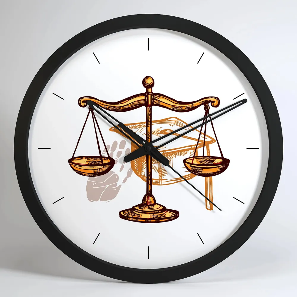 Law Scale Wooden Wall Clock for Lawyer's Office White