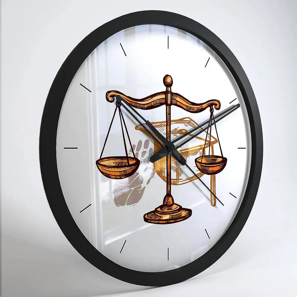 Law Scale Wooden Wall Clock for Lawyer's Office White