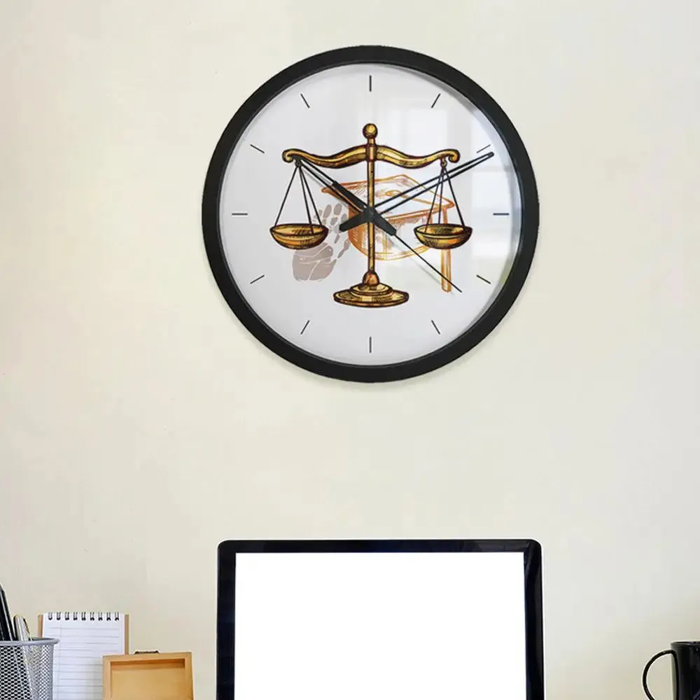 Law Scale Wooden Wall Clock for Lawyer's Office White