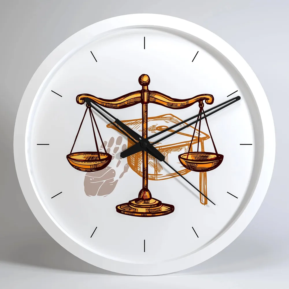 Law Scale Wooden Wall Clock for Lawyer's Office White