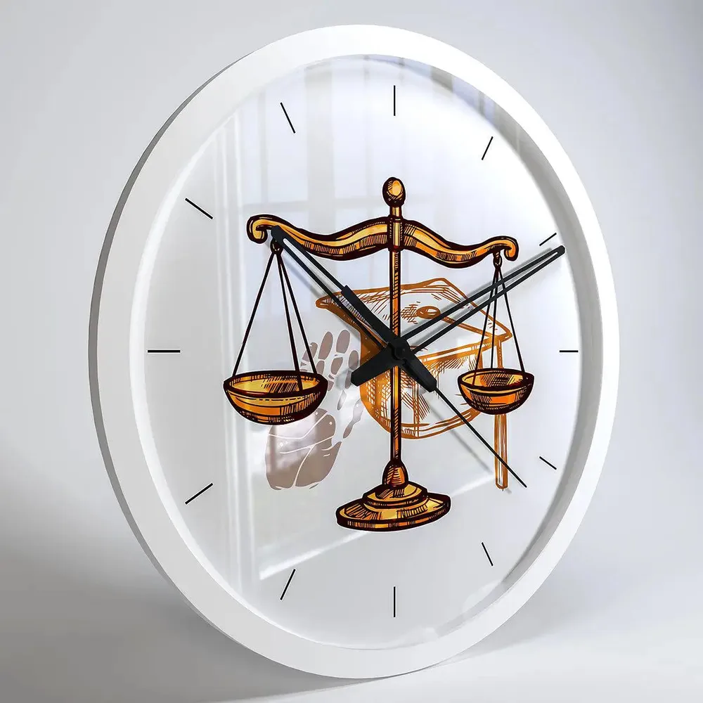 Law Scale Wooden Wall Clock for Lawyer's Office White