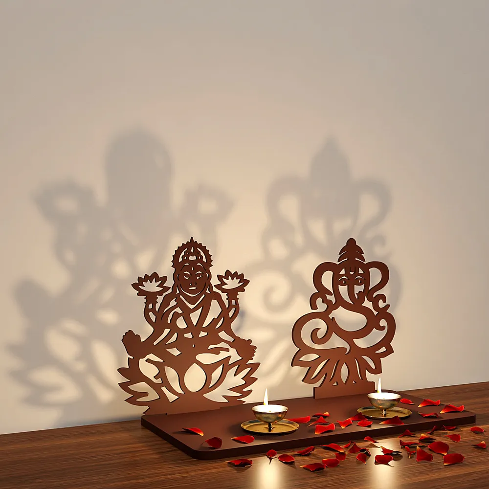 Laxmi & Ganesh Shadow Tea Light Holder