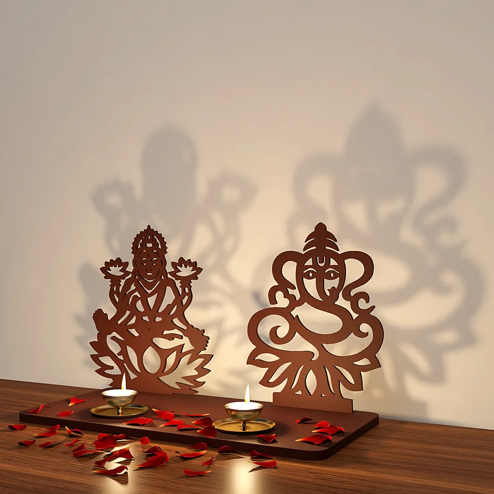 Laxmi & Ganesh Shadow Tea Light Holder
