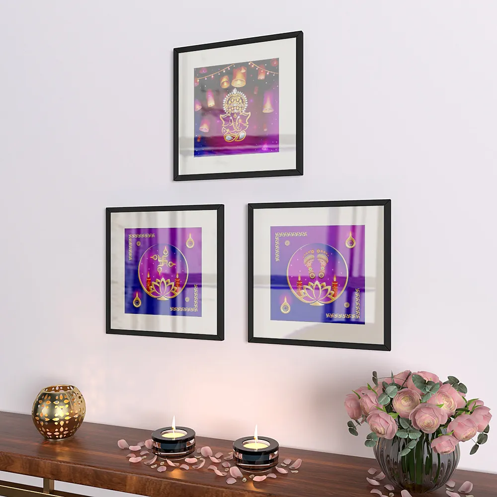 Laxmi Ganesha Vibrant Purple Traditional Frame Set of 3