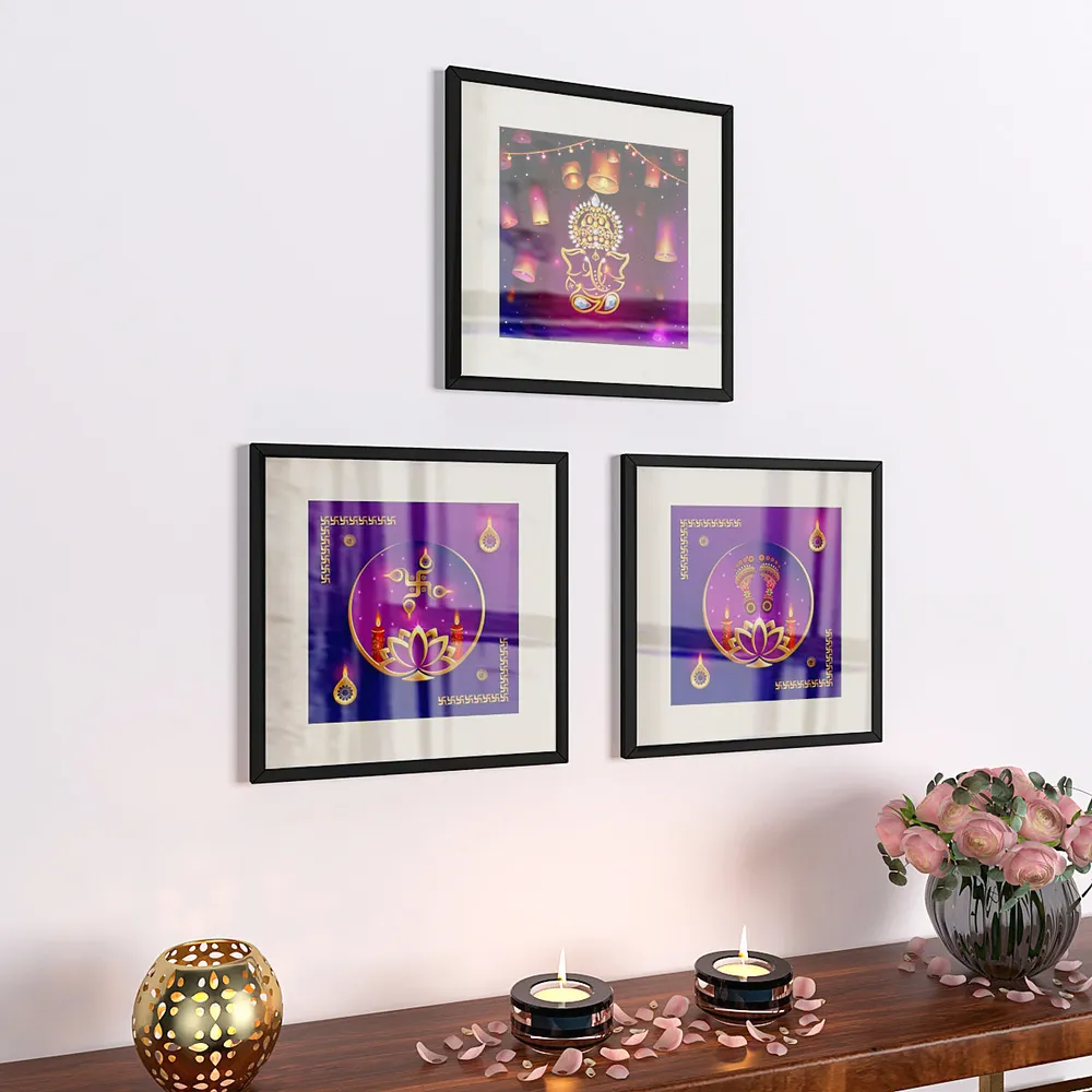 Laxmi Ganesha Vibrant Purple Traditional Frame Set of 3