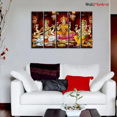 Laxmi Ganesha With Saraswati Ji God Painting On Canvas In Multiple Frames