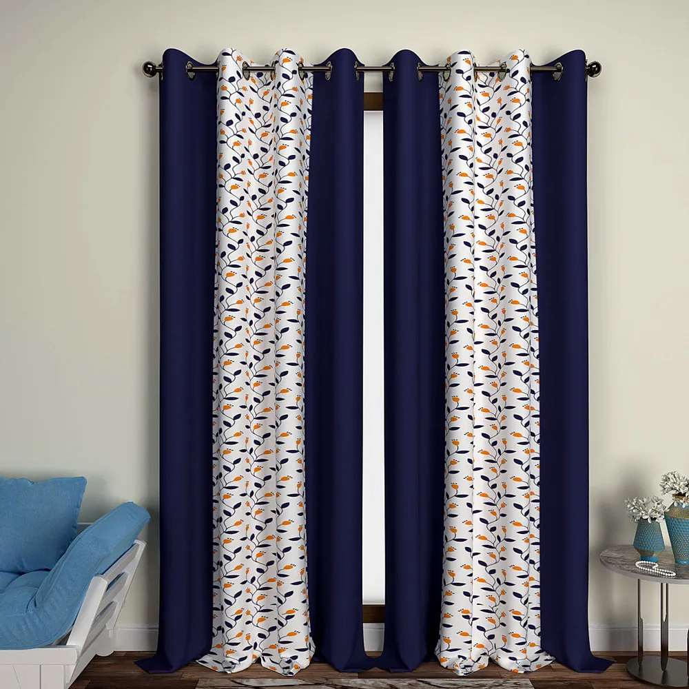 Layered Rising Blue Stems Designer Door Curtain Medium Single Piece (7ft)