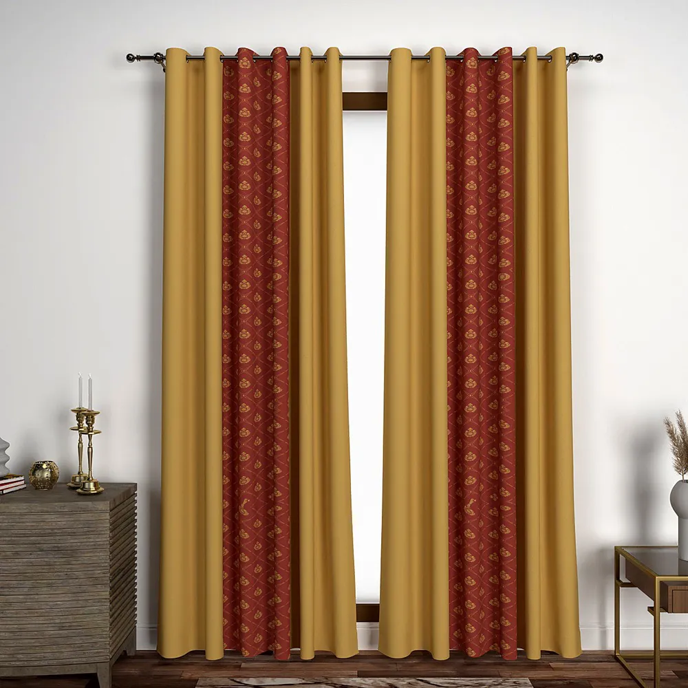 Layered Yellow & Brick Red Designer Door Curtain Medium Single Piece (7ft)