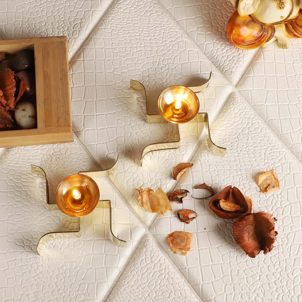 Laying Satiya Golden Crafted Diyas Set Of 2