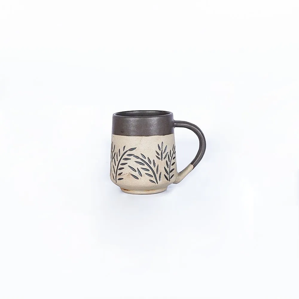 Leaf Carved Green Ceramic Mugs Single Piece