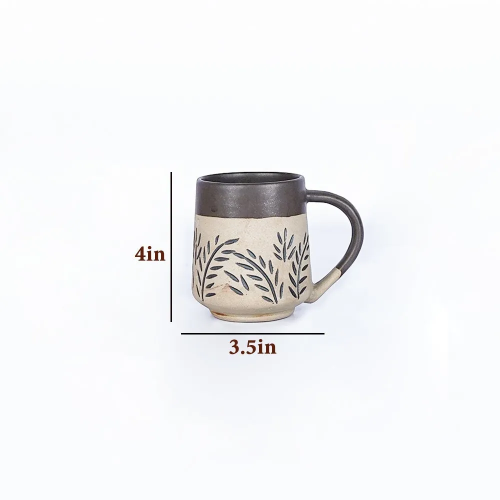 Leaf Carved Green Ceramic Mugs Single Piece