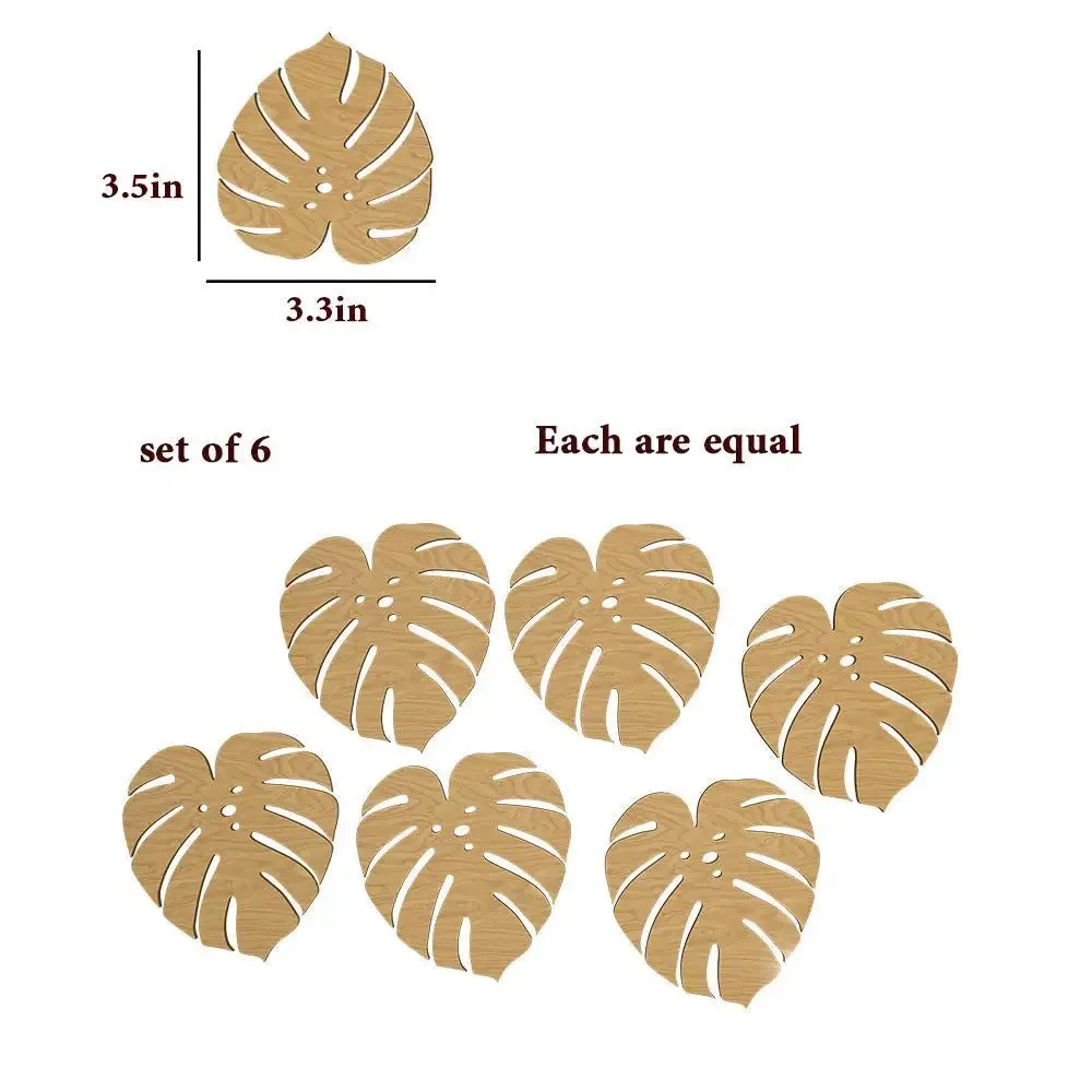 Leaf Design Wooden Coasters Light Oak Finish