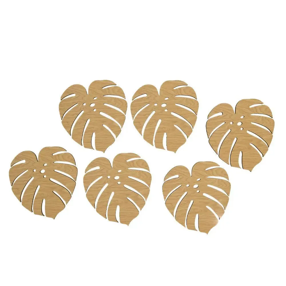 Leaf Design Wooden Coasters Light Oak Finish