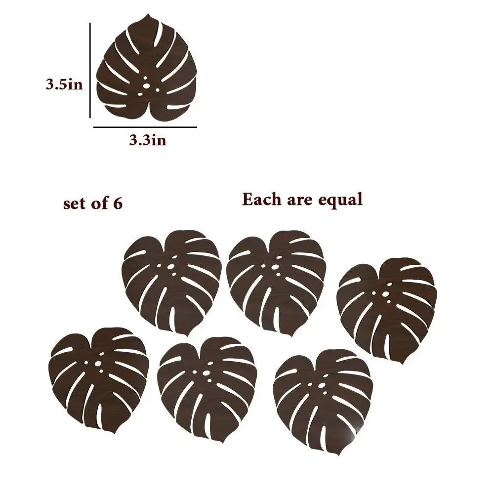 Leaf Design Wooden Coasters Walnut Finish