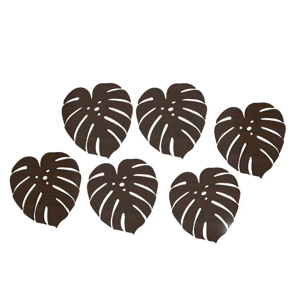 Leaf Design Wooden Coasters Walnut Finish